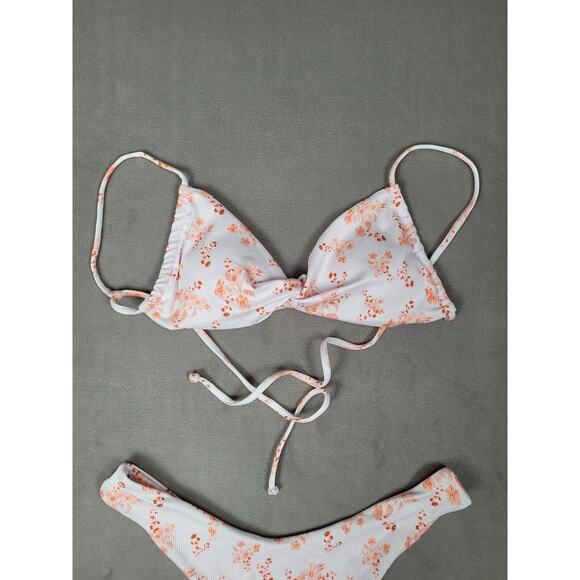 MakeMeChic Womens Twist Front Two Piece Bikini High Cut Thong Swimsuit Medium - Picture 3 of 6